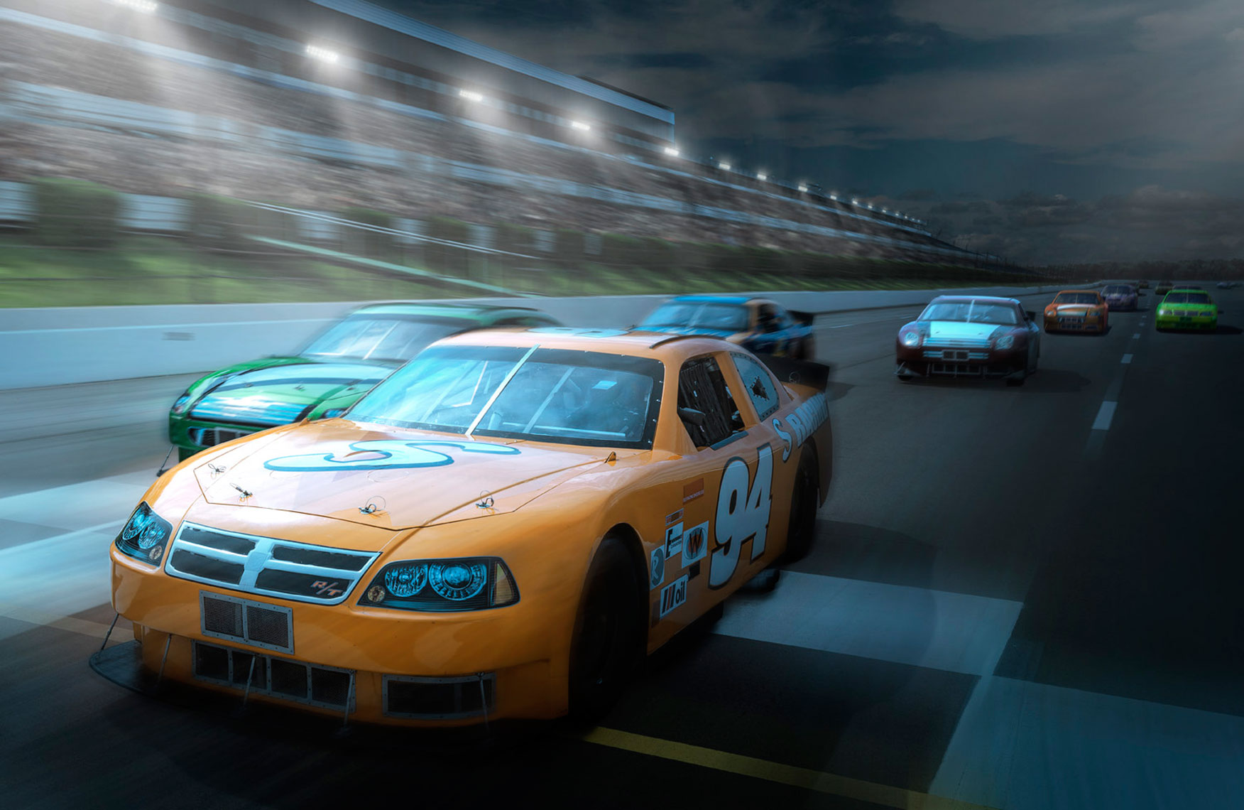 NASCAR Night Racing Scene Composite: CORBIS