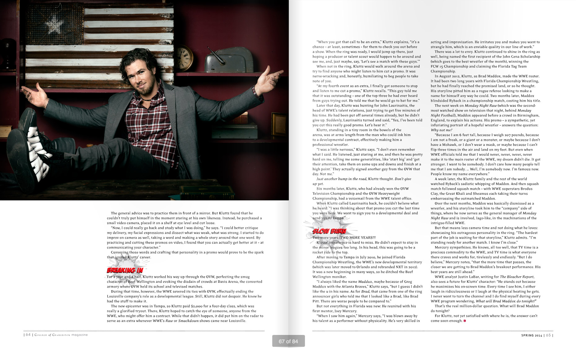 College Of Charlston Magazine - INTO THE RING - SPRING 2014 - Spread 2: Brad Maddox -  photographer Jason Myers