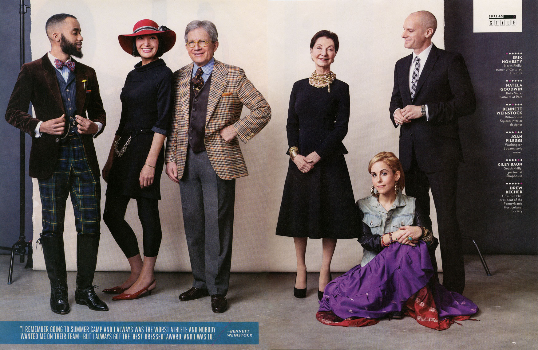 Philadelphia Magazine: FASHION: The Best Dressed List: Erik Honesty, Natela Goodwin, Bennet Weinstock, Joan Pileggi, Kiley Baun, Drew Becher.  March 2013 issue