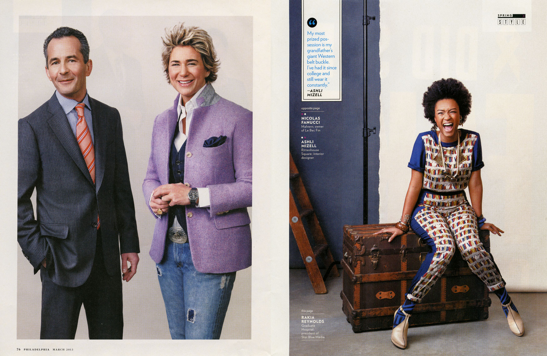 Philadelphia Magazine: FASHION: The Best Dressed List: Nicolas Fanucci, Ashli Mizell, Rakia Reynolds.  March 2013 issue