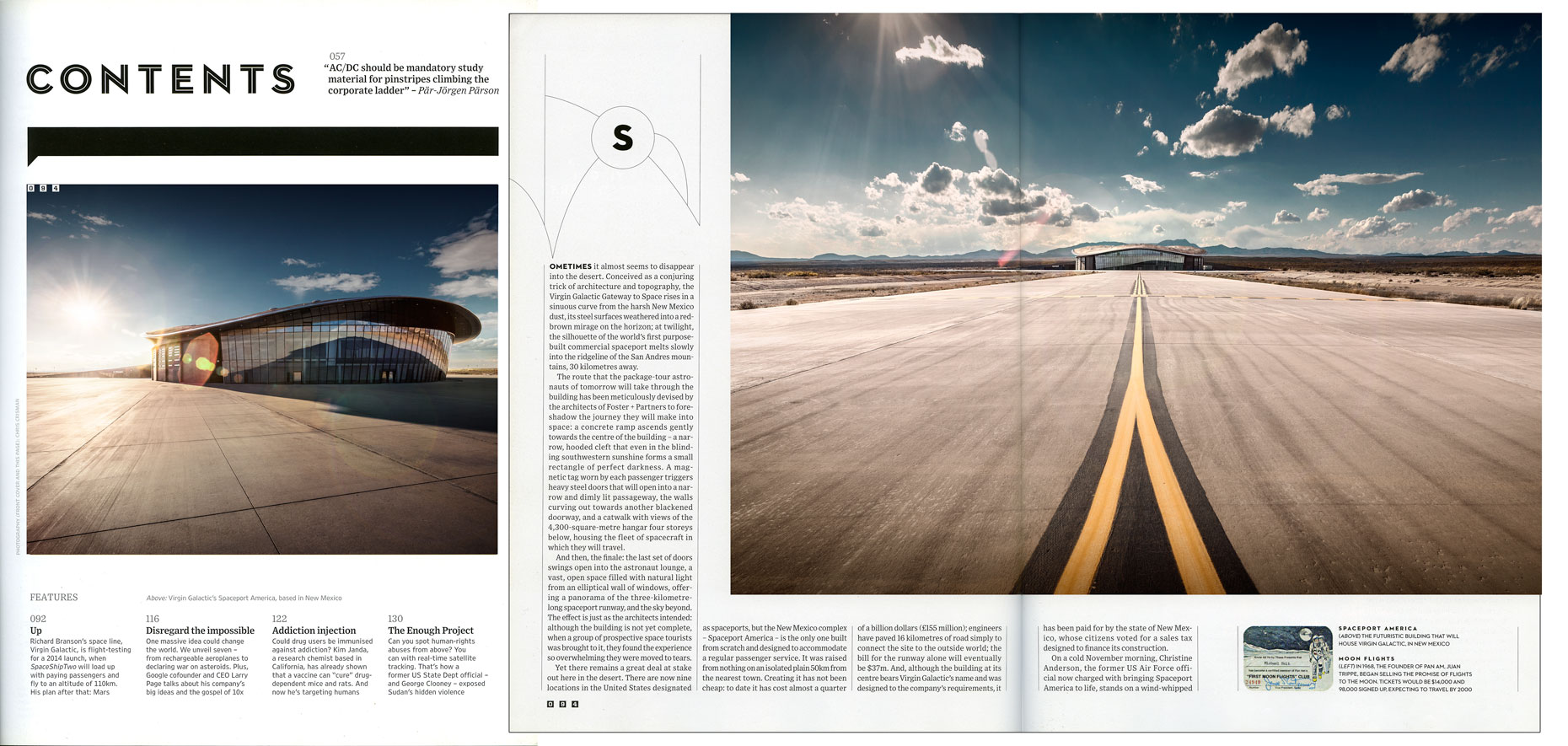 WIRED UK: BRANSON GOES GALACTIC: Spaceport. March 2013 issue - TOC and SPREAD 1