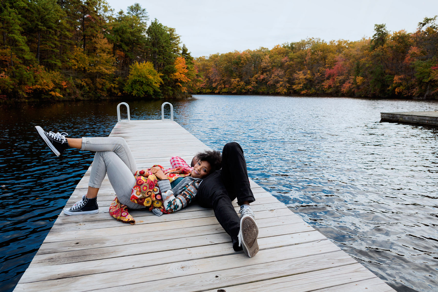Fall Lifestyle: Couple on Dock Portrait: CORBIS